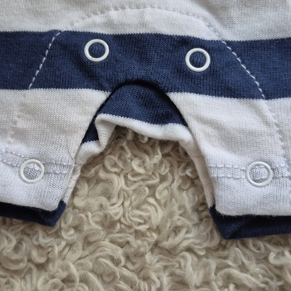 RALPH LAUREN Blue stripe 3 Mo Baby Boy Short sleeve button Polo Snap One Piece
